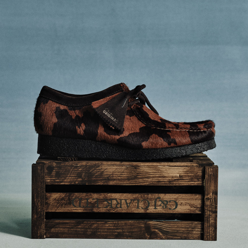 Clarks Wallabee Brown Cow Print