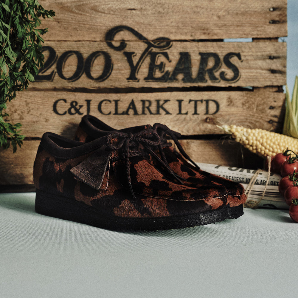 Clarks Wallabee Brown Cow Print