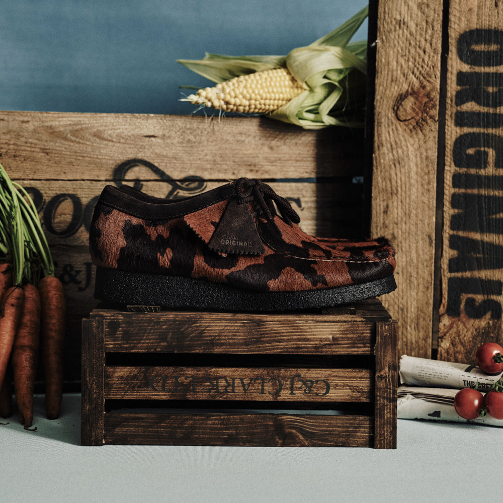 Clarks Wallabee Brown Cow Print
